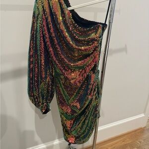 Bronx and Banco One-Shoulder Sequin Dress in Rainbow/Black size S